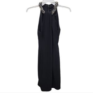Carmen Marc Valvo Black Beaded Halter Neck Gown Size 4  Cocktail Dress Formal